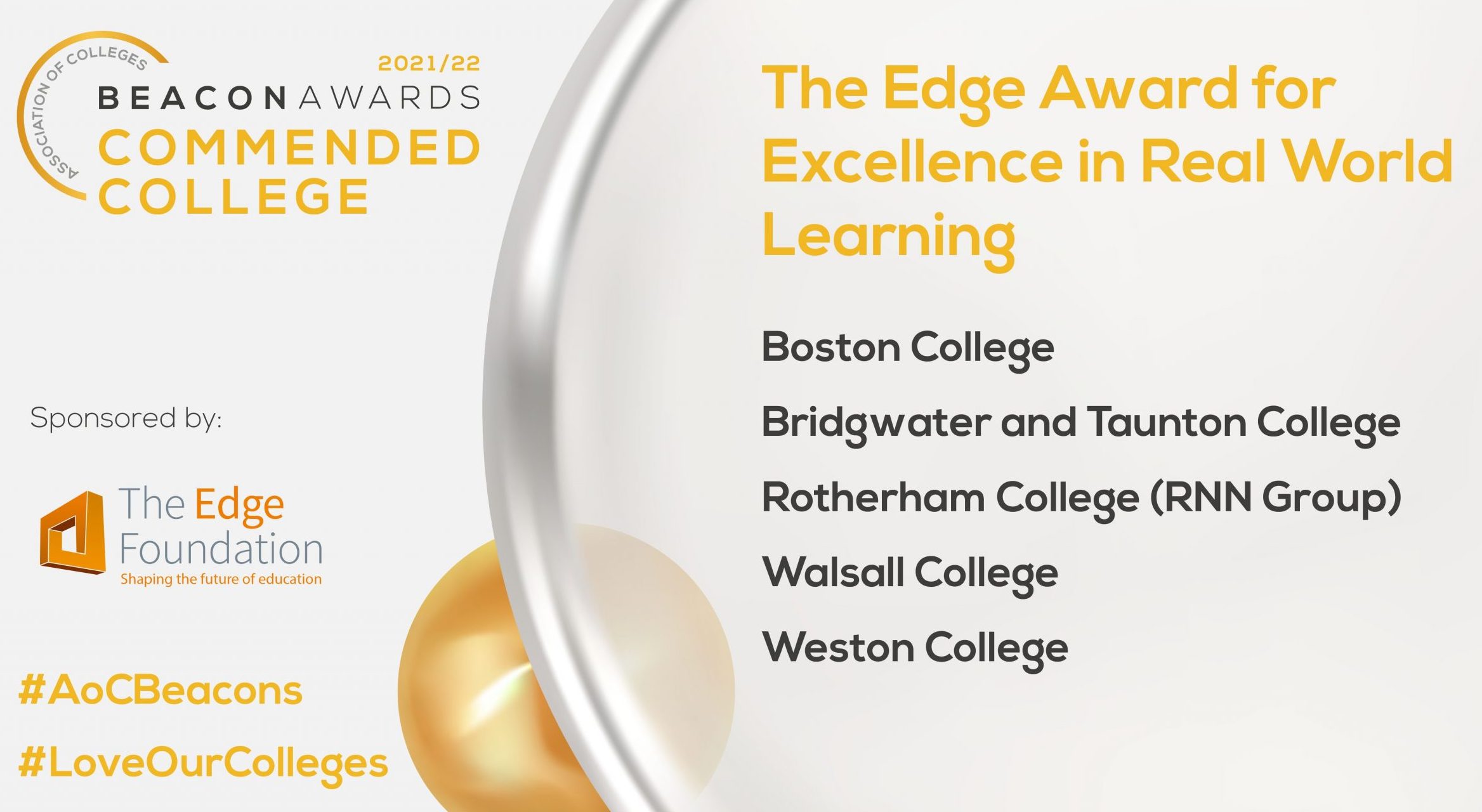 AoC Beacon Awards 2021/2022 Commended Colleges Bridgwater & Taunton