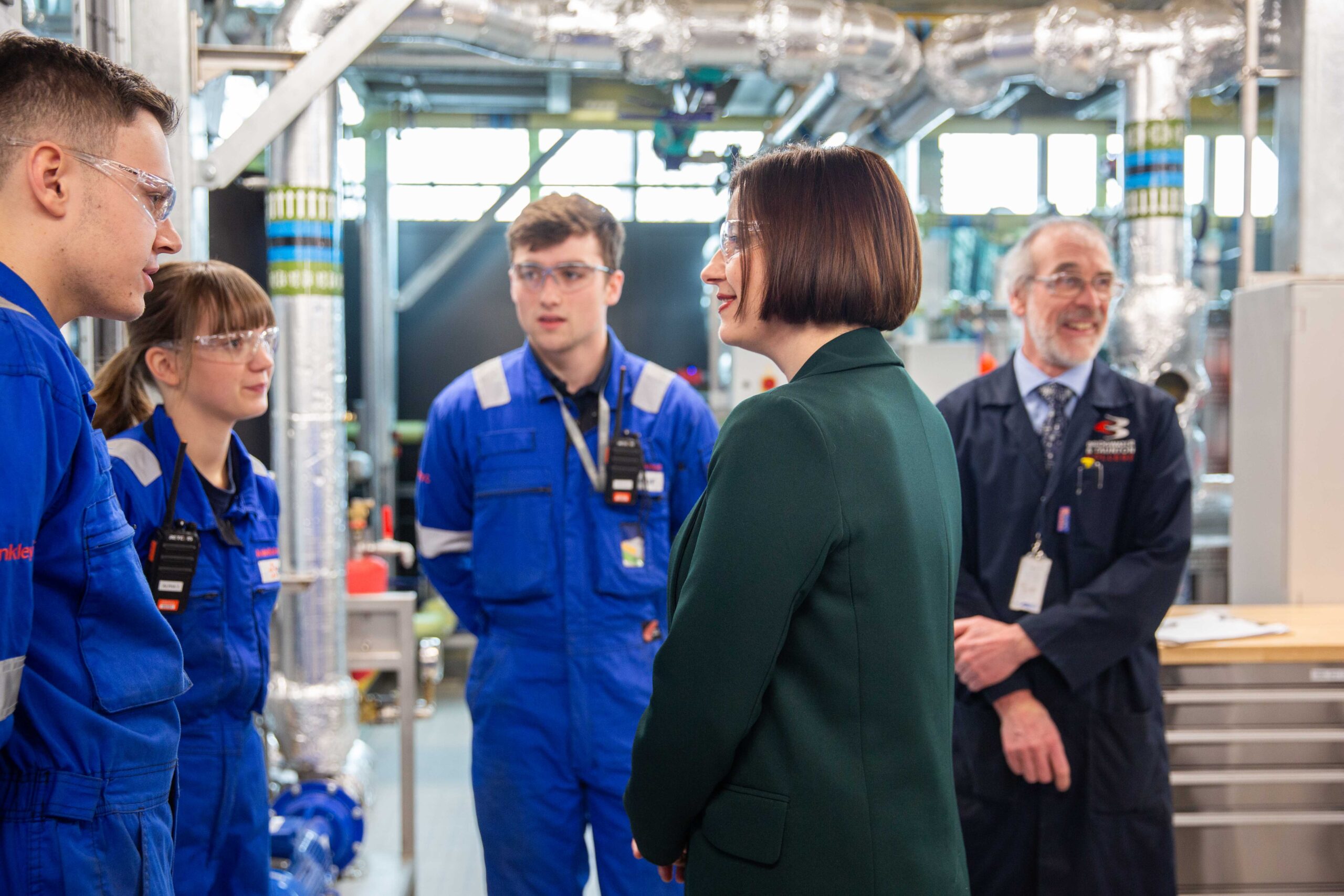 Rt Hon Bridget Phillipson with BTC students and lecturer in the NCfN workshop.